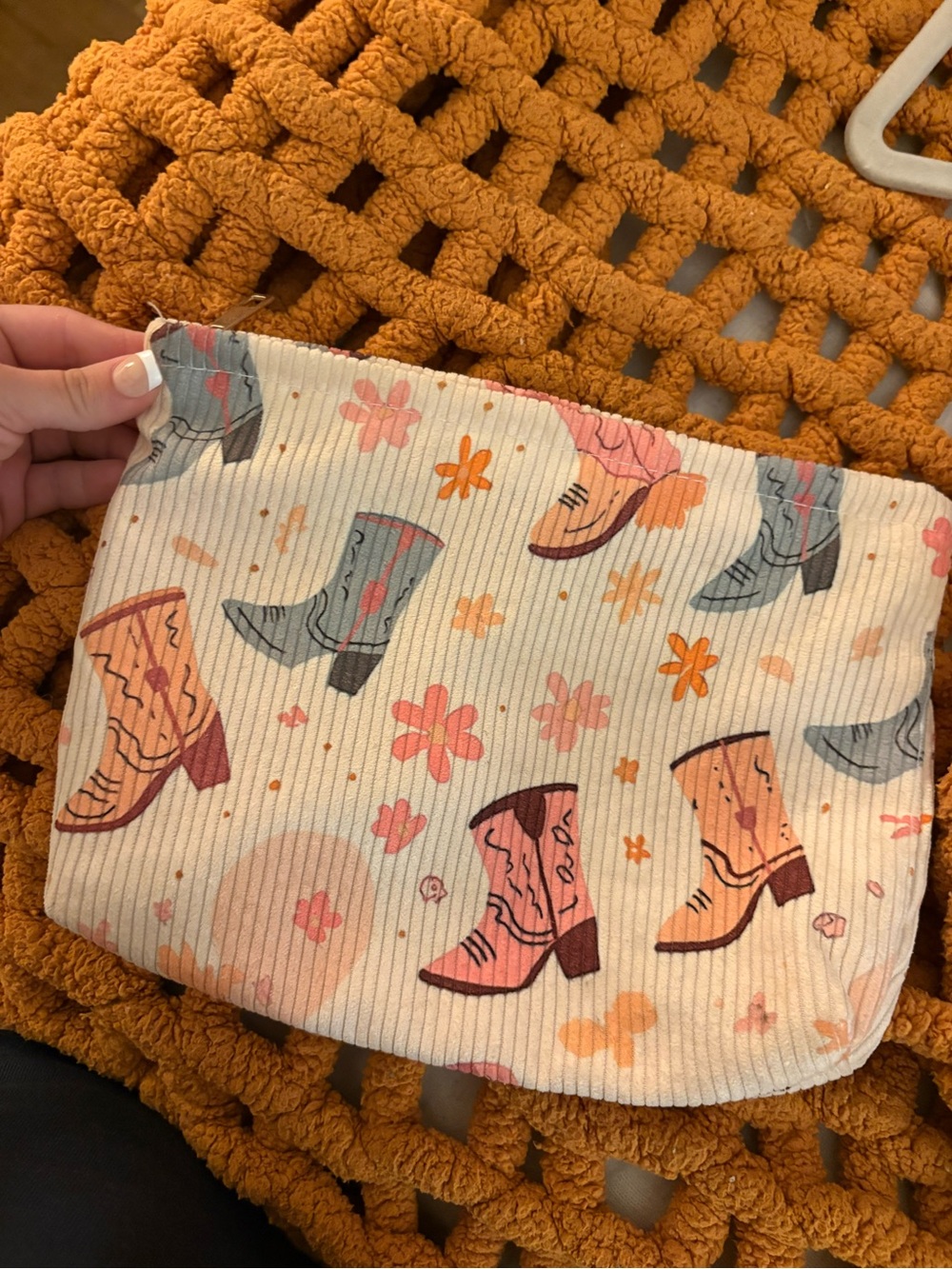 Cowboy Boot Print Pouch - Pink and Orange